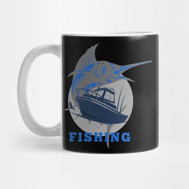 marlin fishing and boat blue by lmdesignco